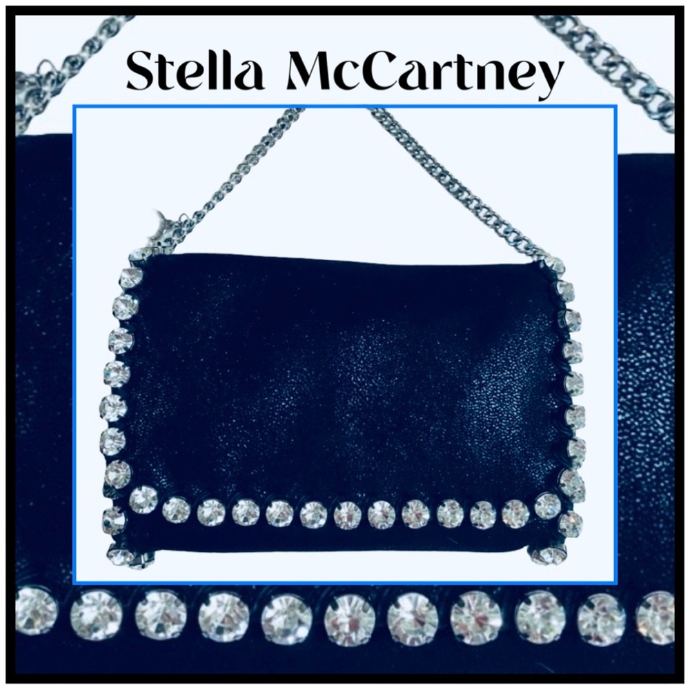 STELLA MCCARTNEY Italy Black Falabella Large Rhinestones Crossbody Handbag